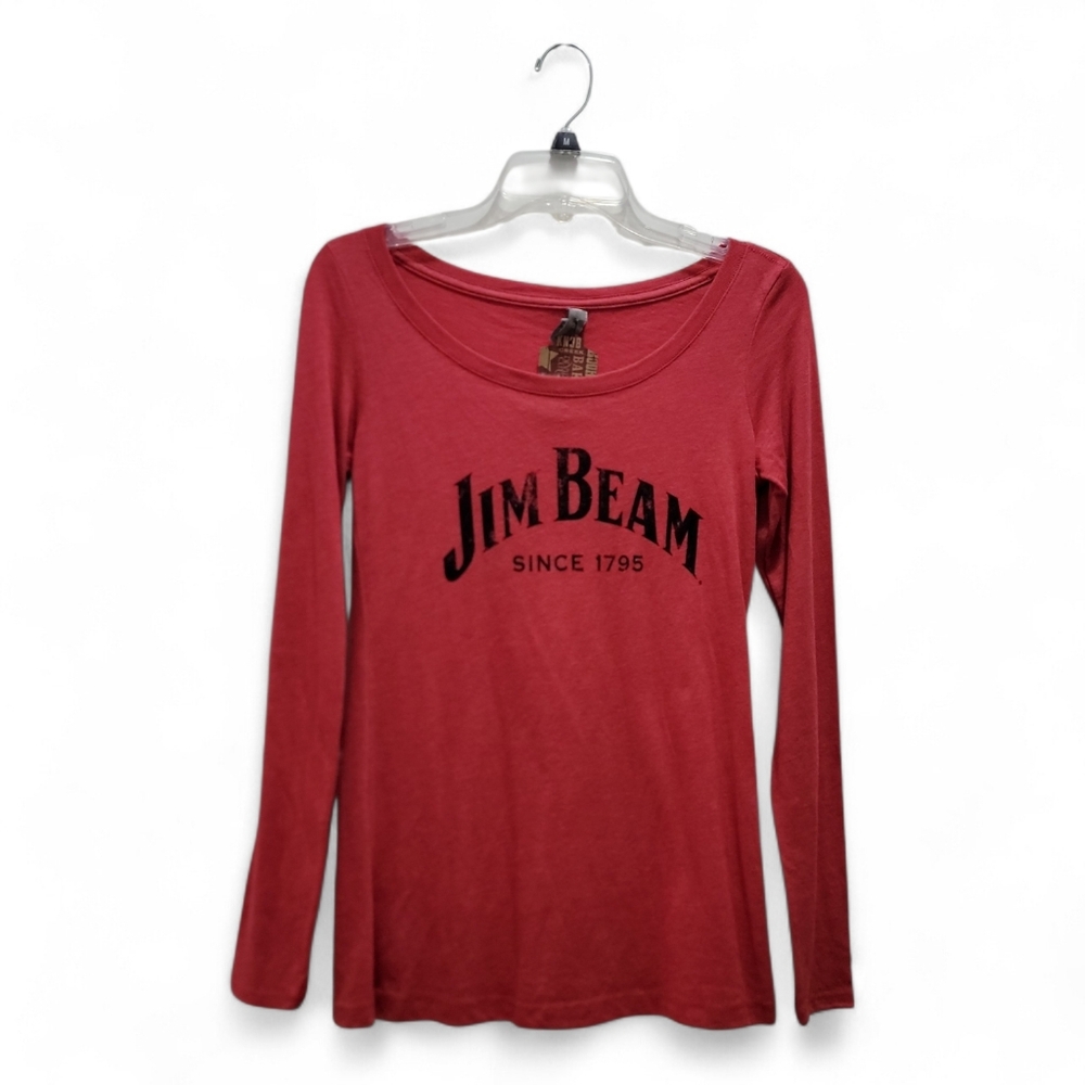 Next Level Apparel Women's Long Sleeve Tee in Red with Black Jim Beam Logo